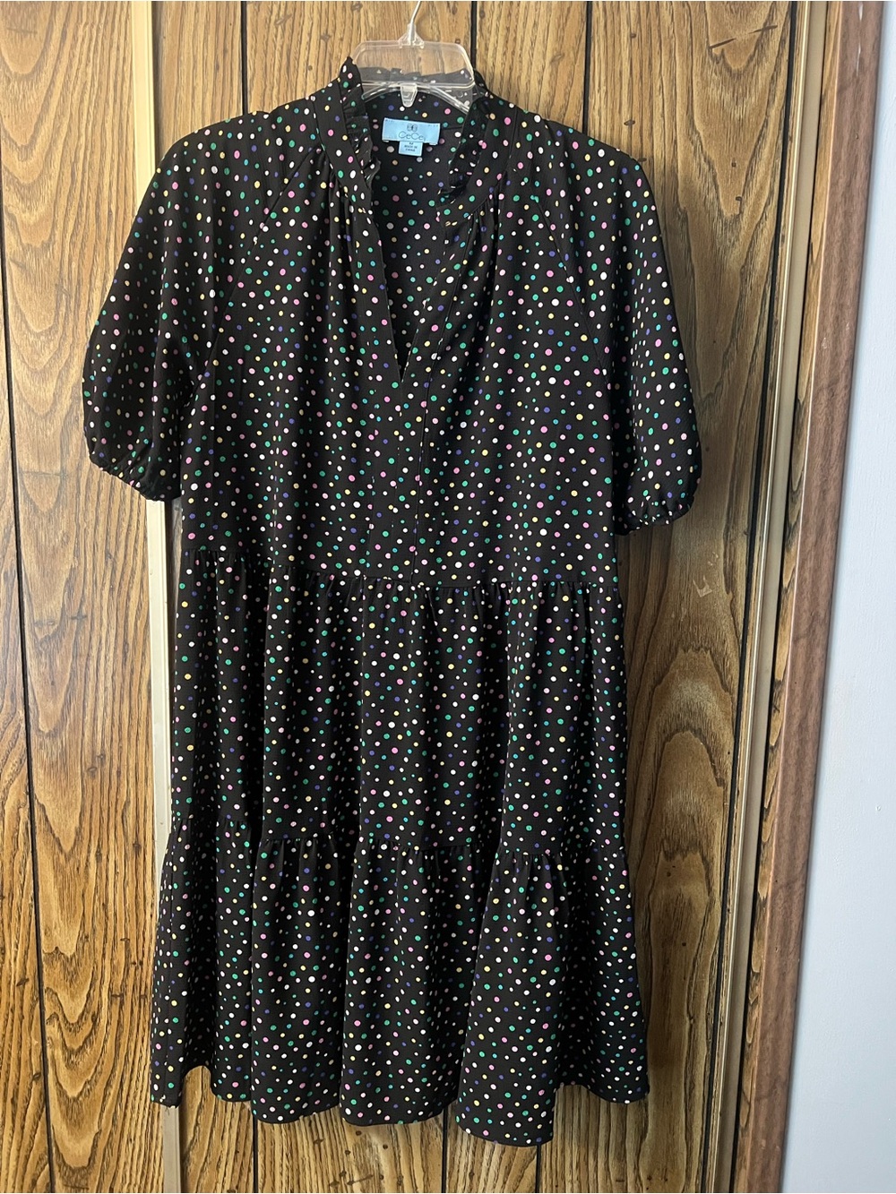 CeCe Babydoll Black Dress with multicolored Polka Dots